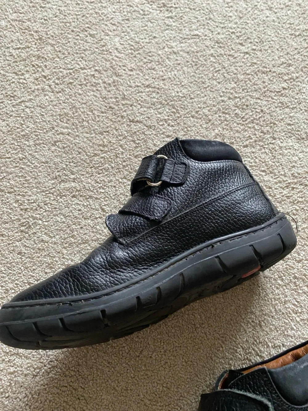 Kids Black Leather Velcro Shoes